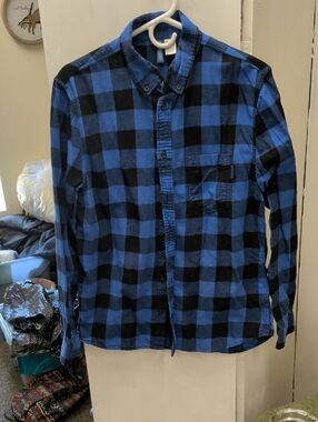 H&M Blue and Black Buffalo Plaid Button-Down Shirt